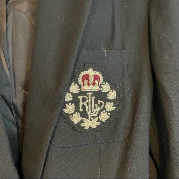 RALPH LAUREN LRL CREST LOGO EMBROIDERED DOUBLE BREASTED WOOL BLAZER BLACK 10 - Picture 2 of 8